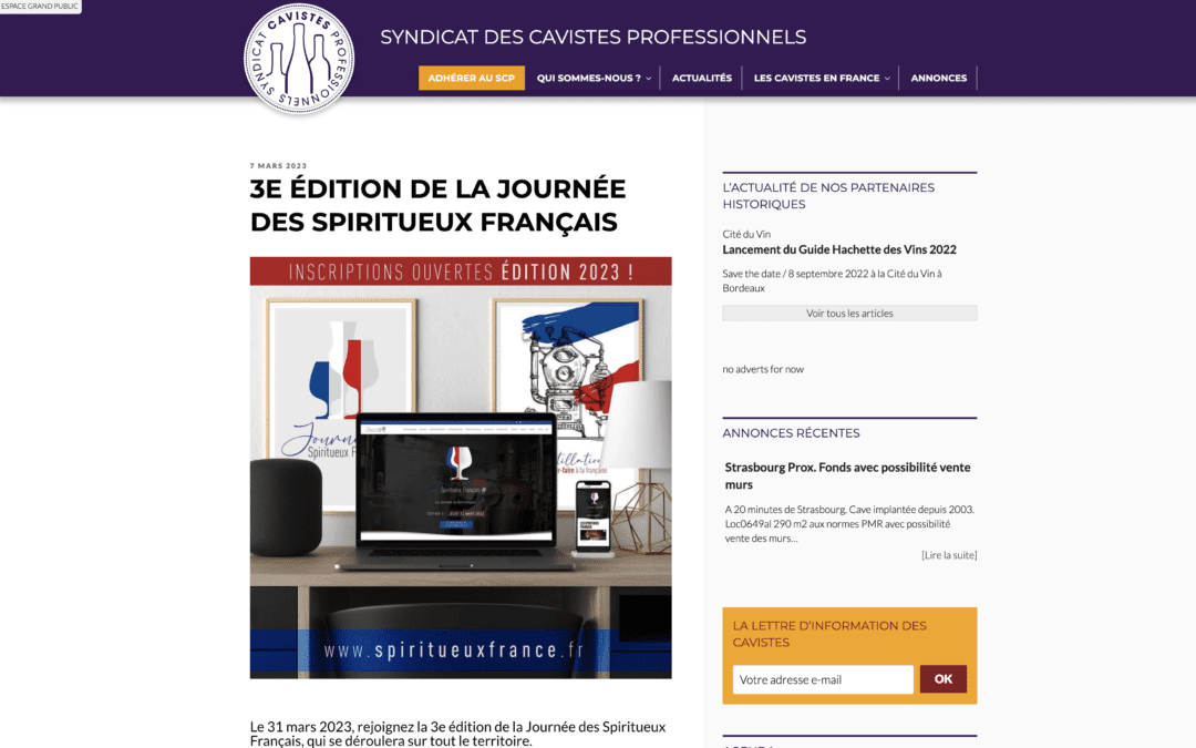 SYNDICAT DES CAVISTES PROFESSIONNELS – 3E ÉDITION DE LA JOURNÉE DES SPIRITUEUX FRANÇAIS